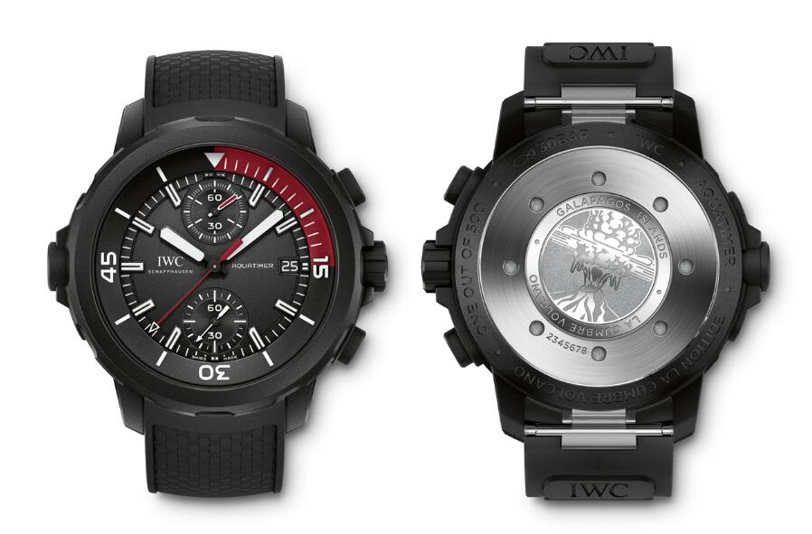 The waterproof replica watch has a black dial.