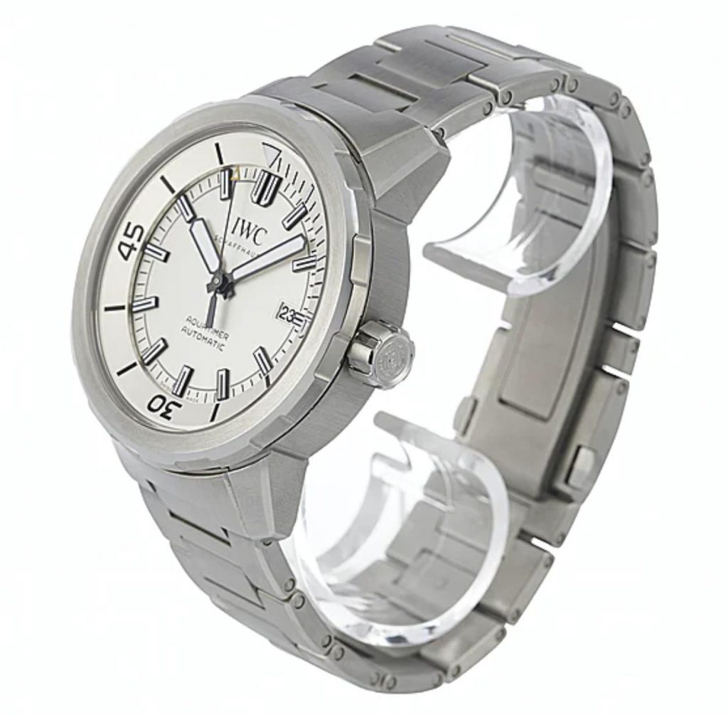 The stainless steel fake watch has a white dial.